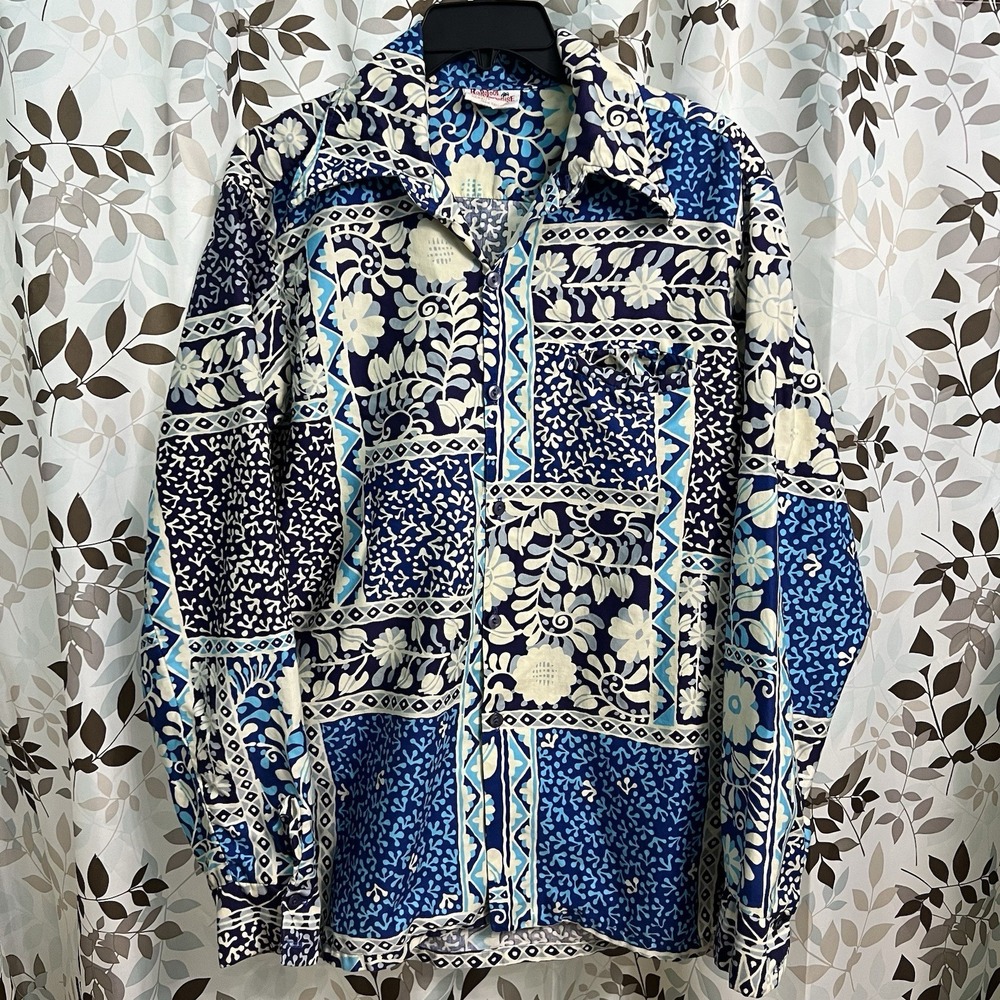 Vintage Barefoot In Paradise 70s Hawaiian Floral Tropical Shirt Men's L USA - Picture 2 of 8